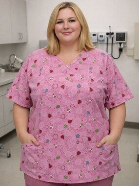 Bees ladybug flower print scrubs top